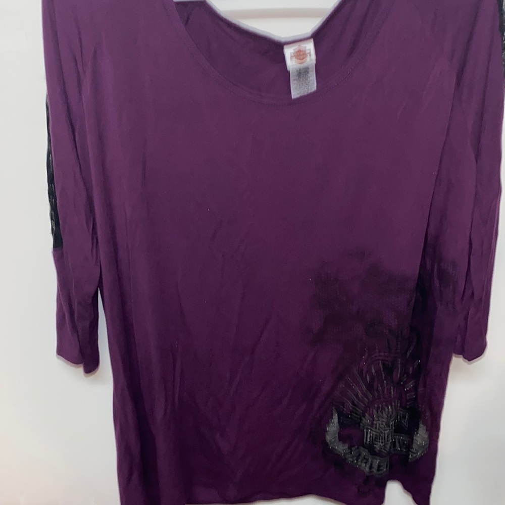 Women’s 2x purple with black lace shoulder Harley Davidson quarter sleeve top